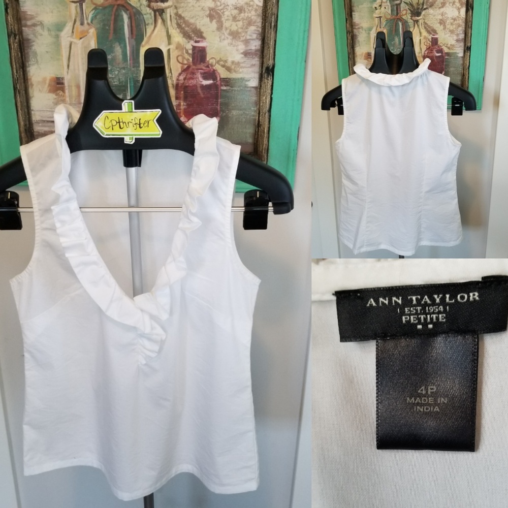 Ann Taylor Sz 4P White Ruffle Tank